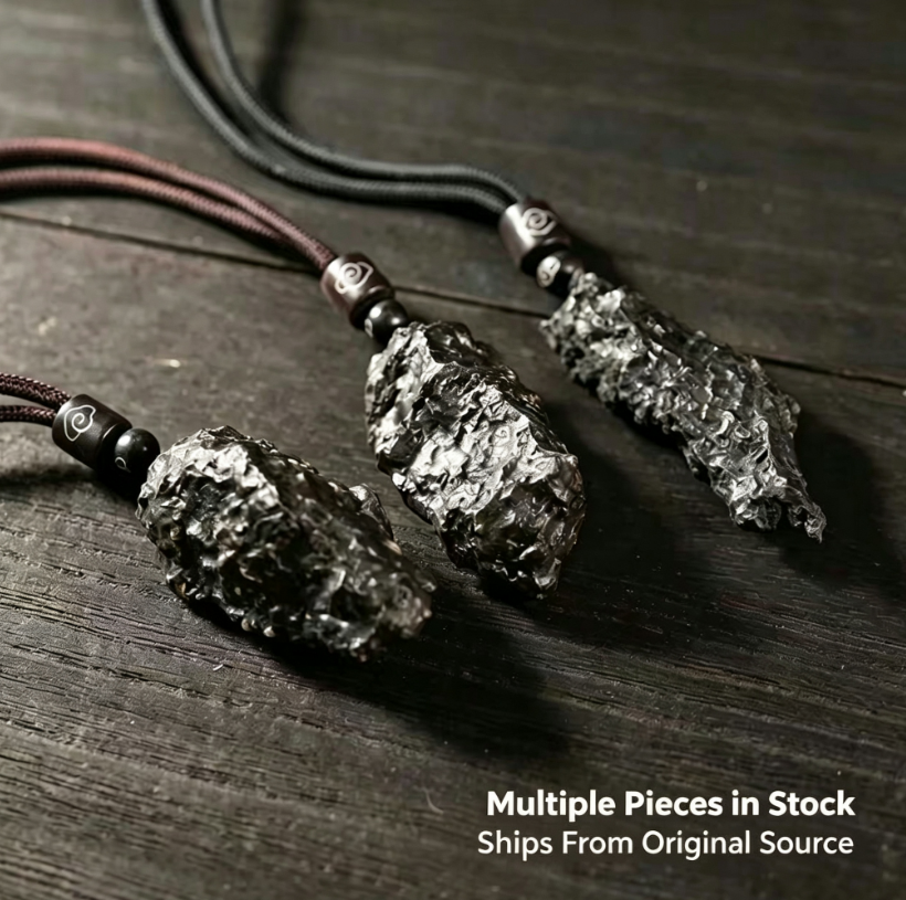 Mens Natural Raw Meteorite Pendant, Genuine Black Meteorite Necklace Charm